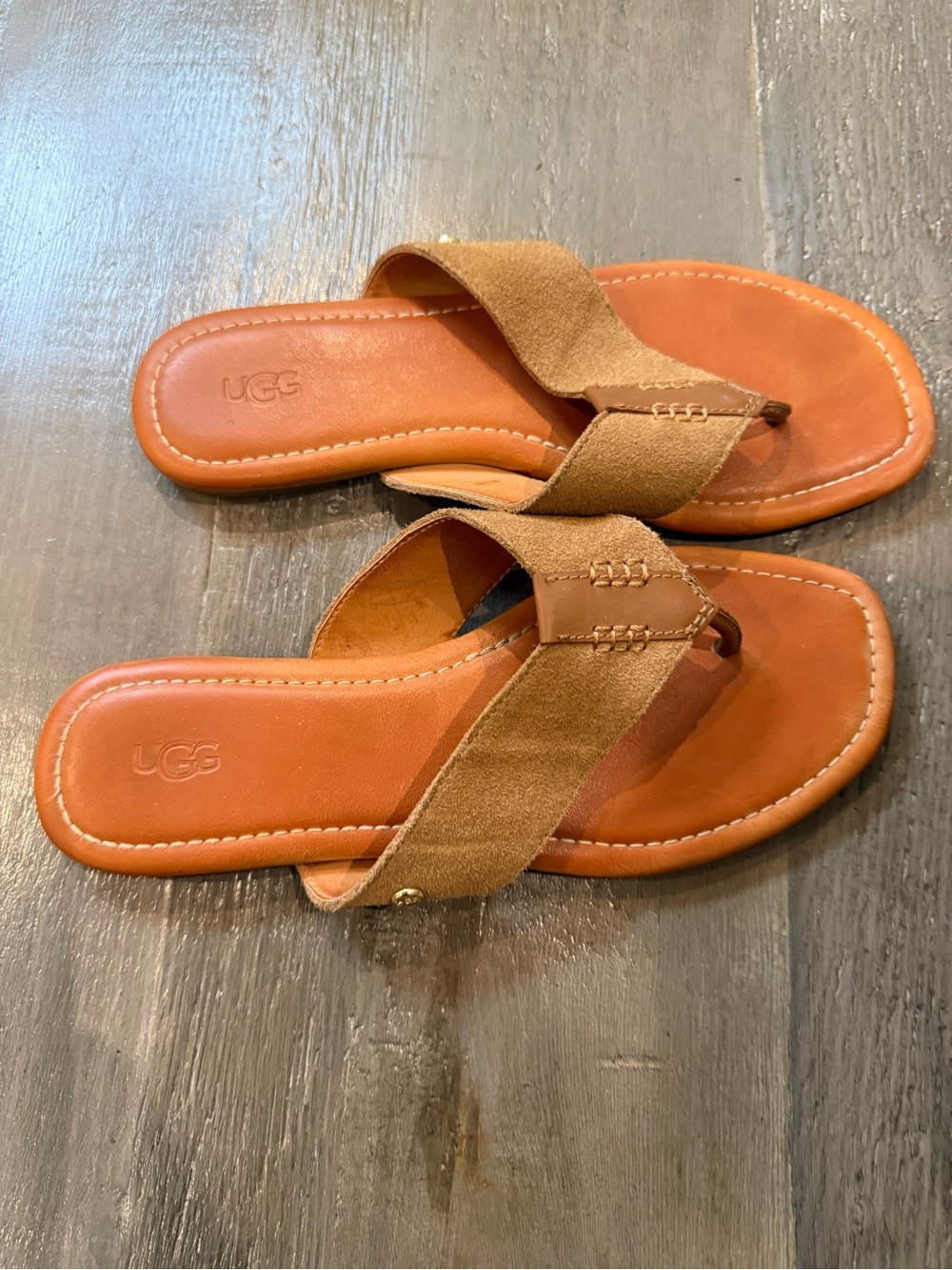UGG Women's Tan Suede Toe-Post Sandals